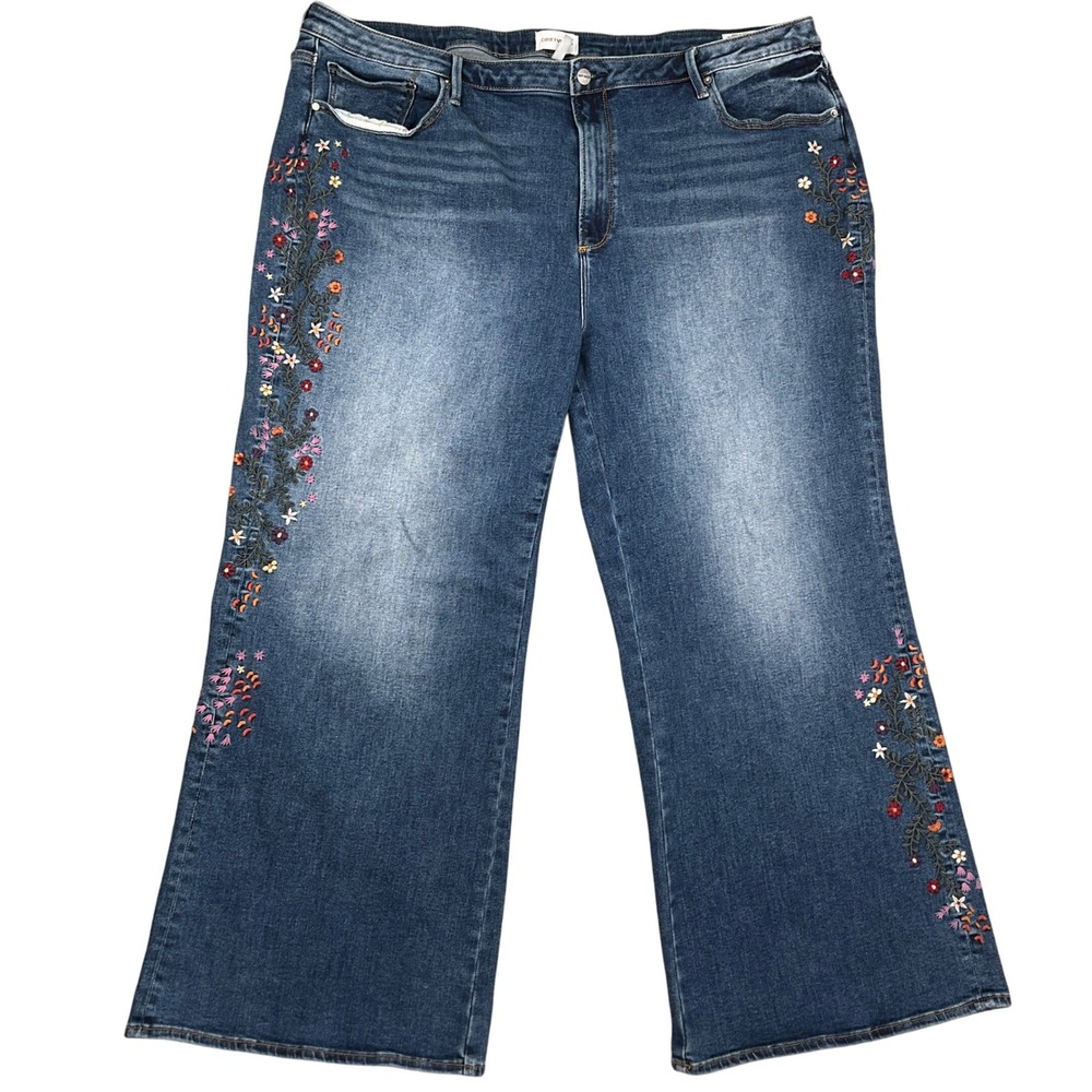 Driftwood Charlee Jeans Womens 26 31L Blue‎ Embroidered Floral Wide Leg Crop